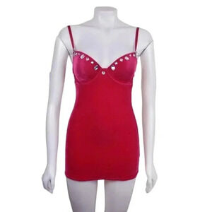 Vintage Frederick's of  Hollywood Hot Pink Corset Velour Garter Teddy Medium